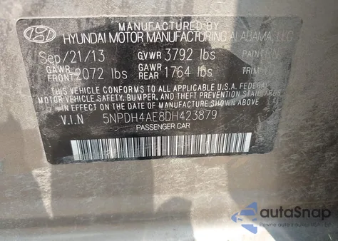 2013 Hyundai Elantra Gls из США, поврежденный, VIN 5NPDH4AE8DH423879